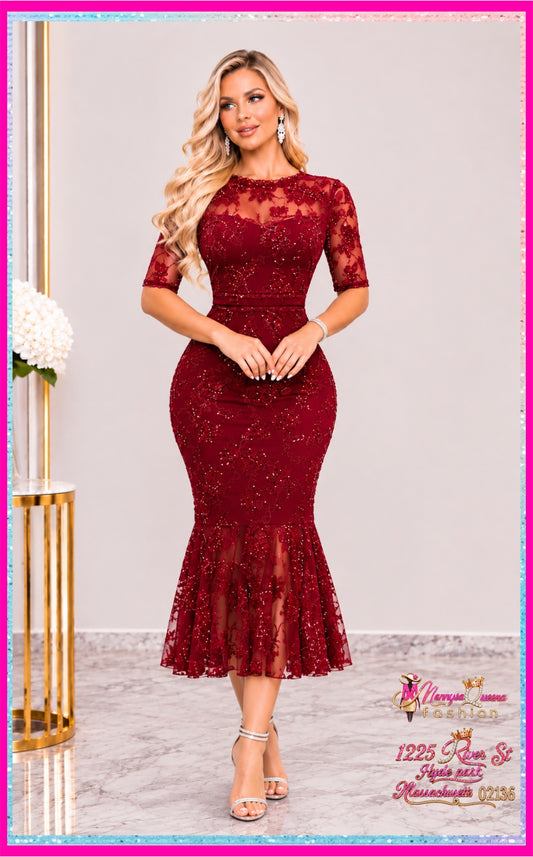 short sleeve trim detailed sequins bodycon maxi dress