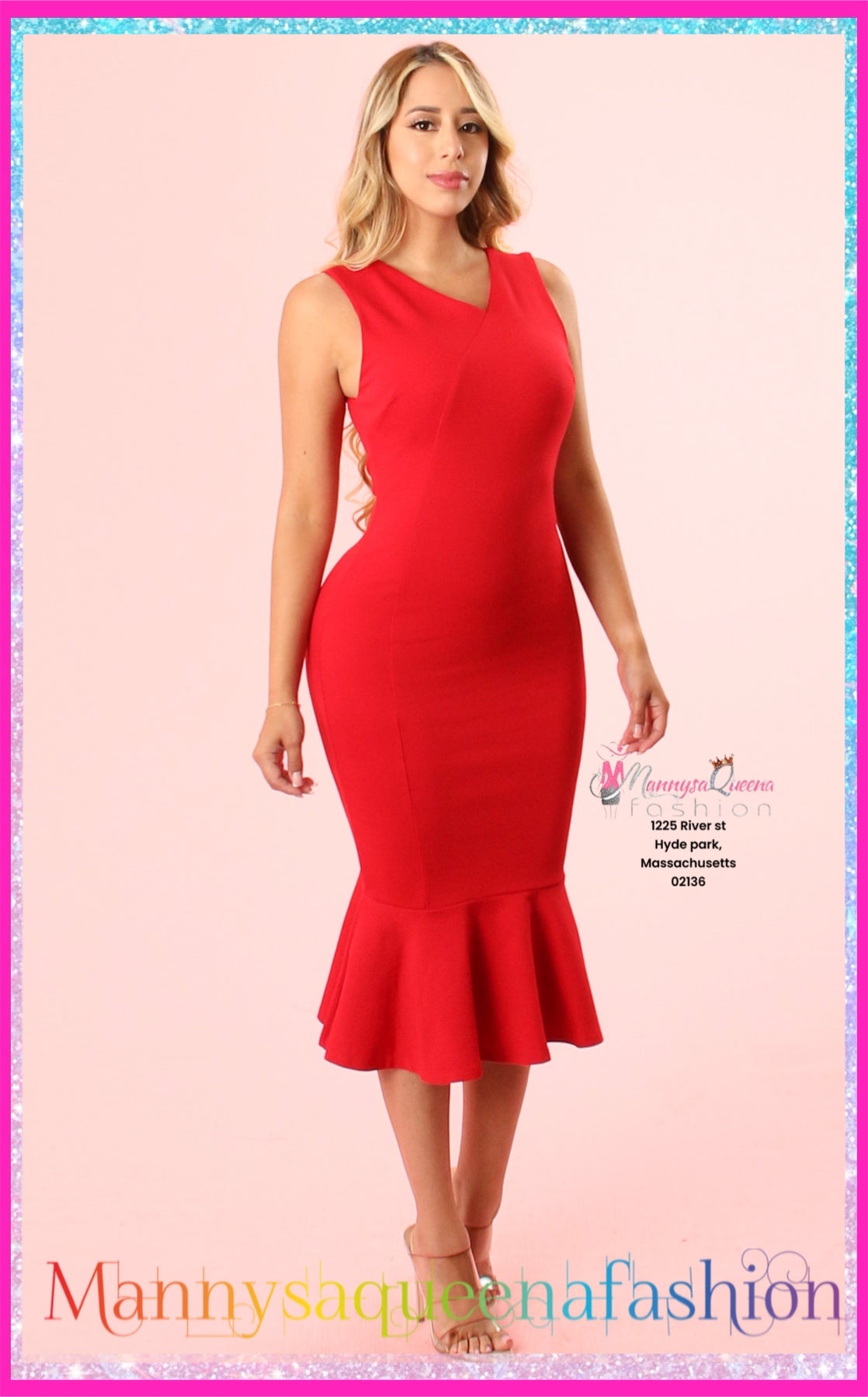 Mermaid Ruffle Dress Red