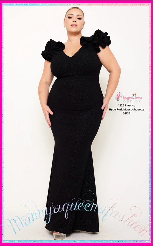 Glittered Ruffle Black Dress