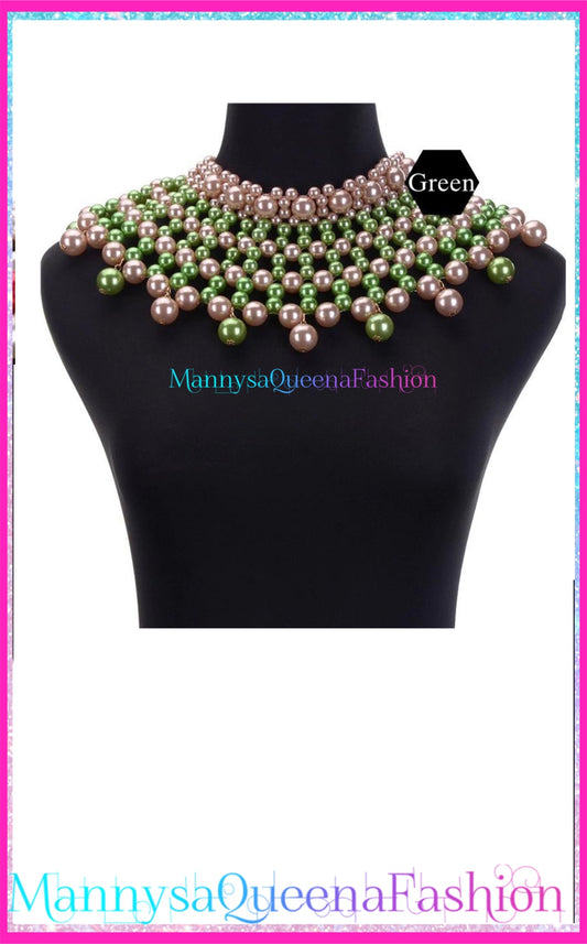 Egyptian Inspired Style Maxi Bib Collar Choker Necklace Green