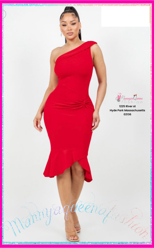 One-Shoulder Dress Red