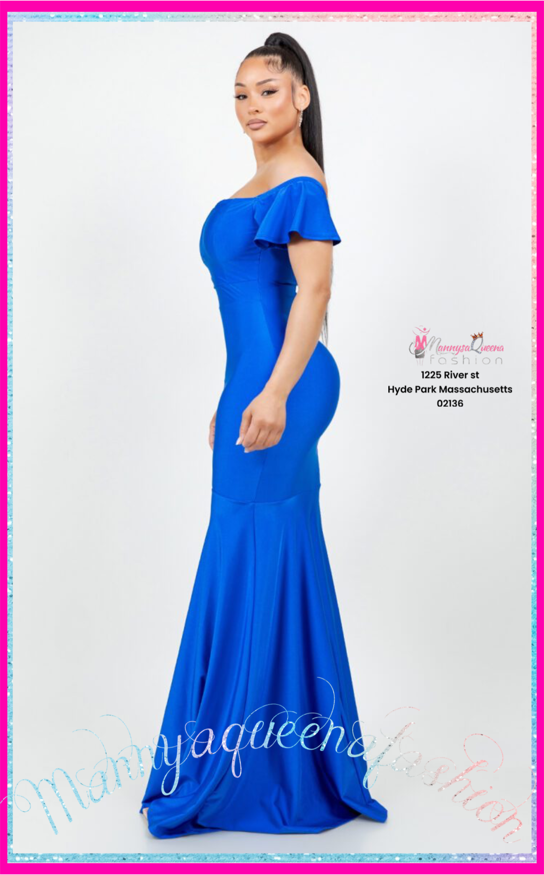 Amara Off Shoulder Mermaid Gown Blue