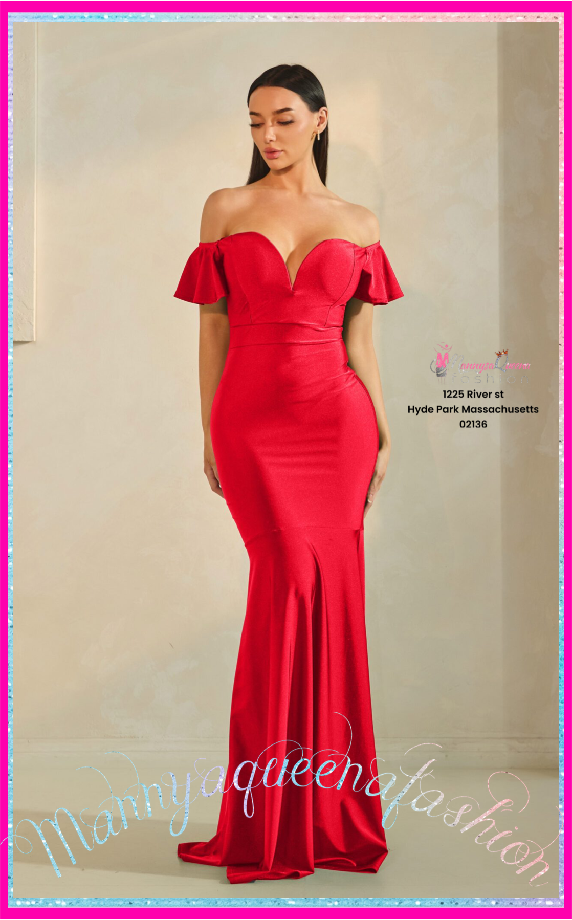 Amara Off Shoulder Mermaid Gown Red