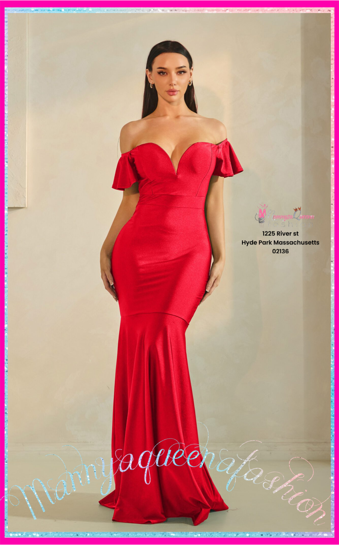 Amara Off Shoulder Mermaid Gown Red