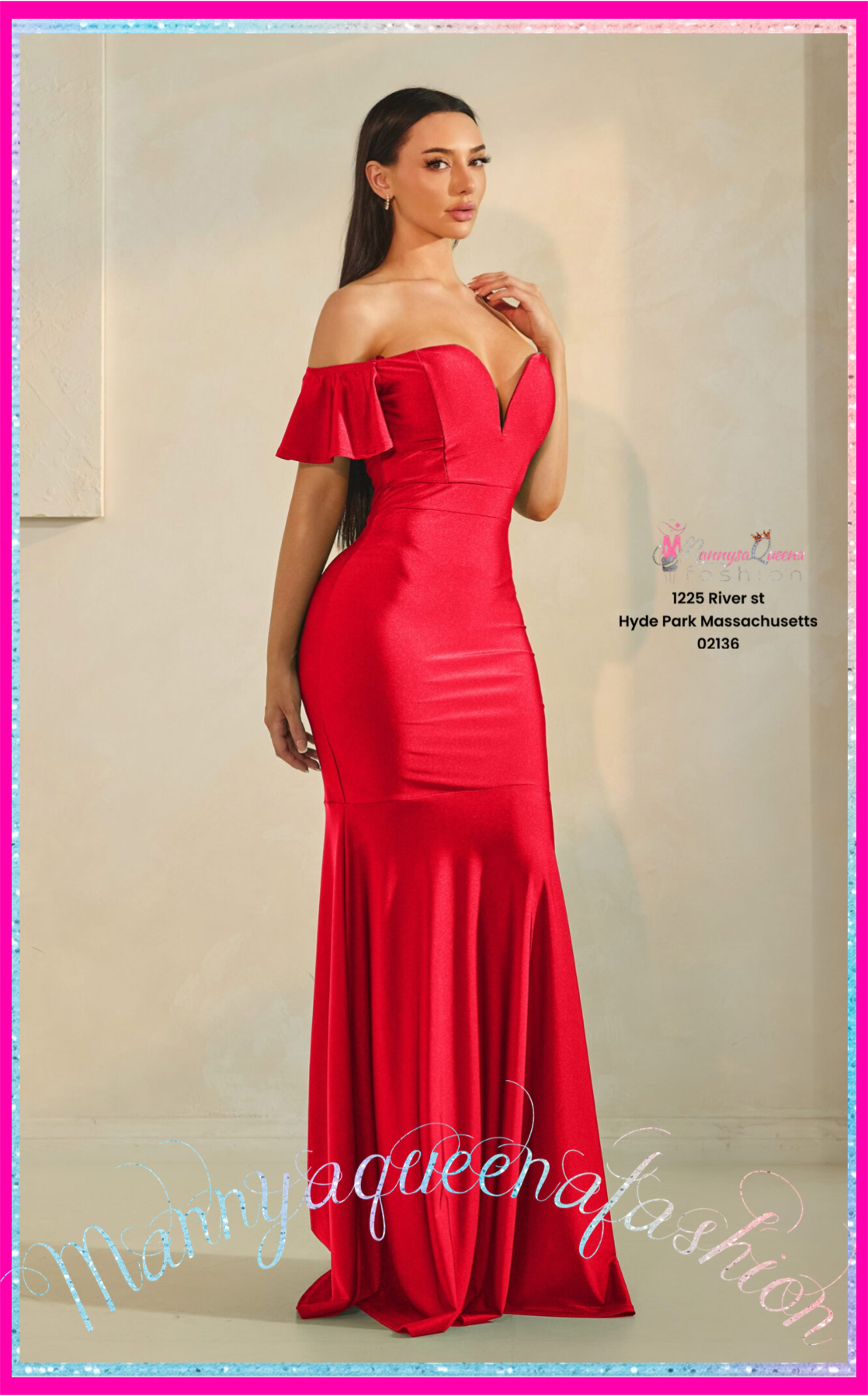 Amara Off Shoulder Mermaid Gown Red
