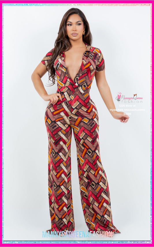 V-NECK COLLAR JUMPSUIT