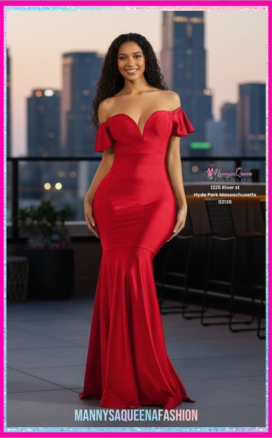 Amara Off Shoulder Mermaid Gown Red