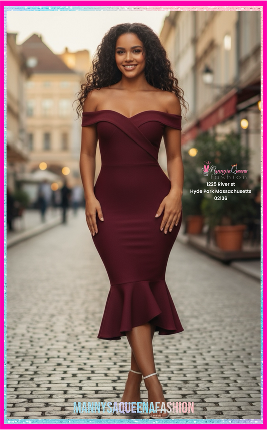 Sculpting Midi Dress -Wine