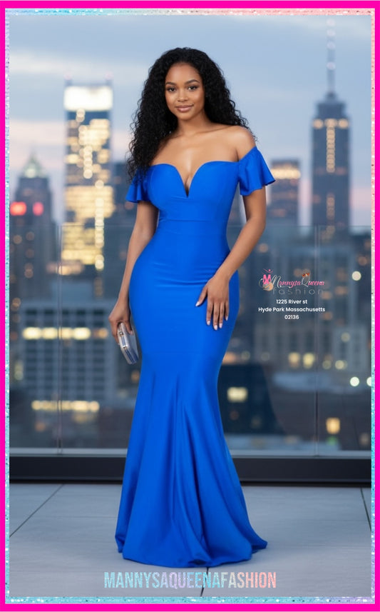 Amara Off Shoulder Mermaid Gown Blue