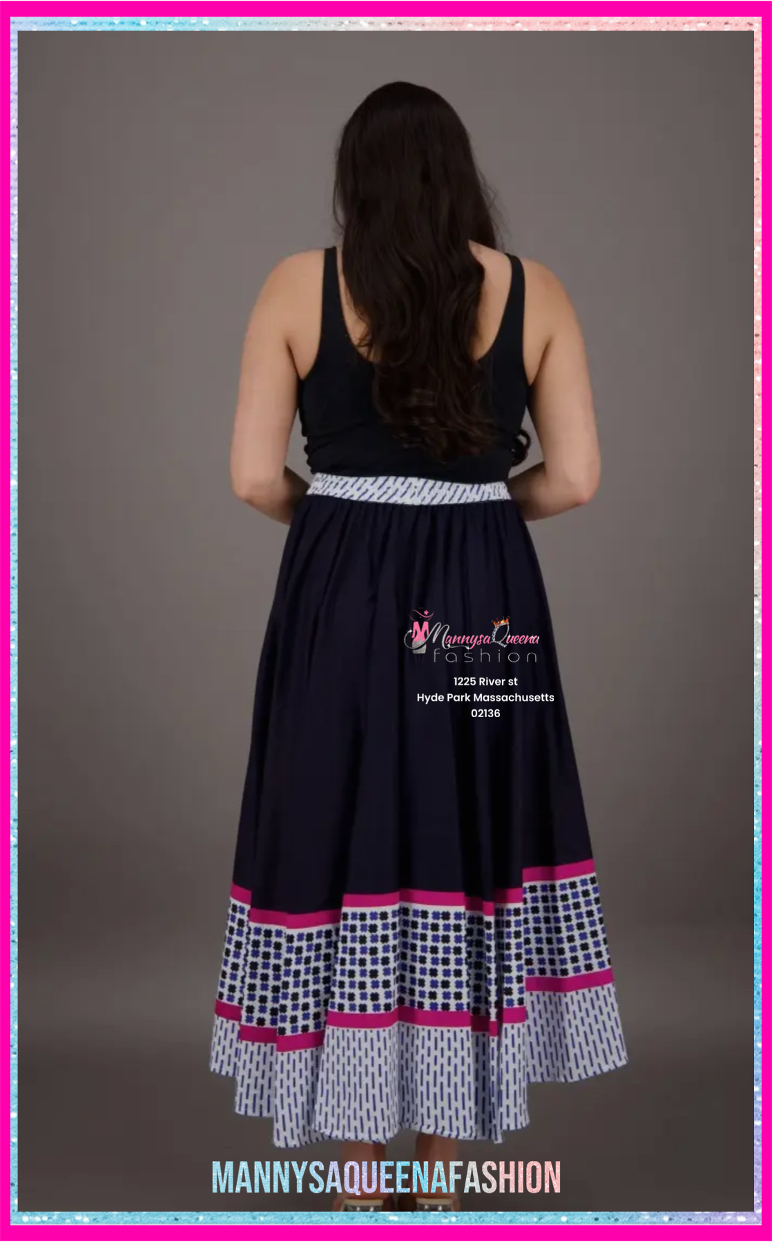 Mannysa Print Maxi Skirt Navy