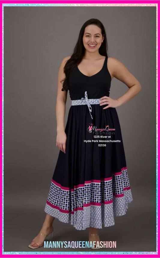 Mannysa Print Maxi Skirt Navy