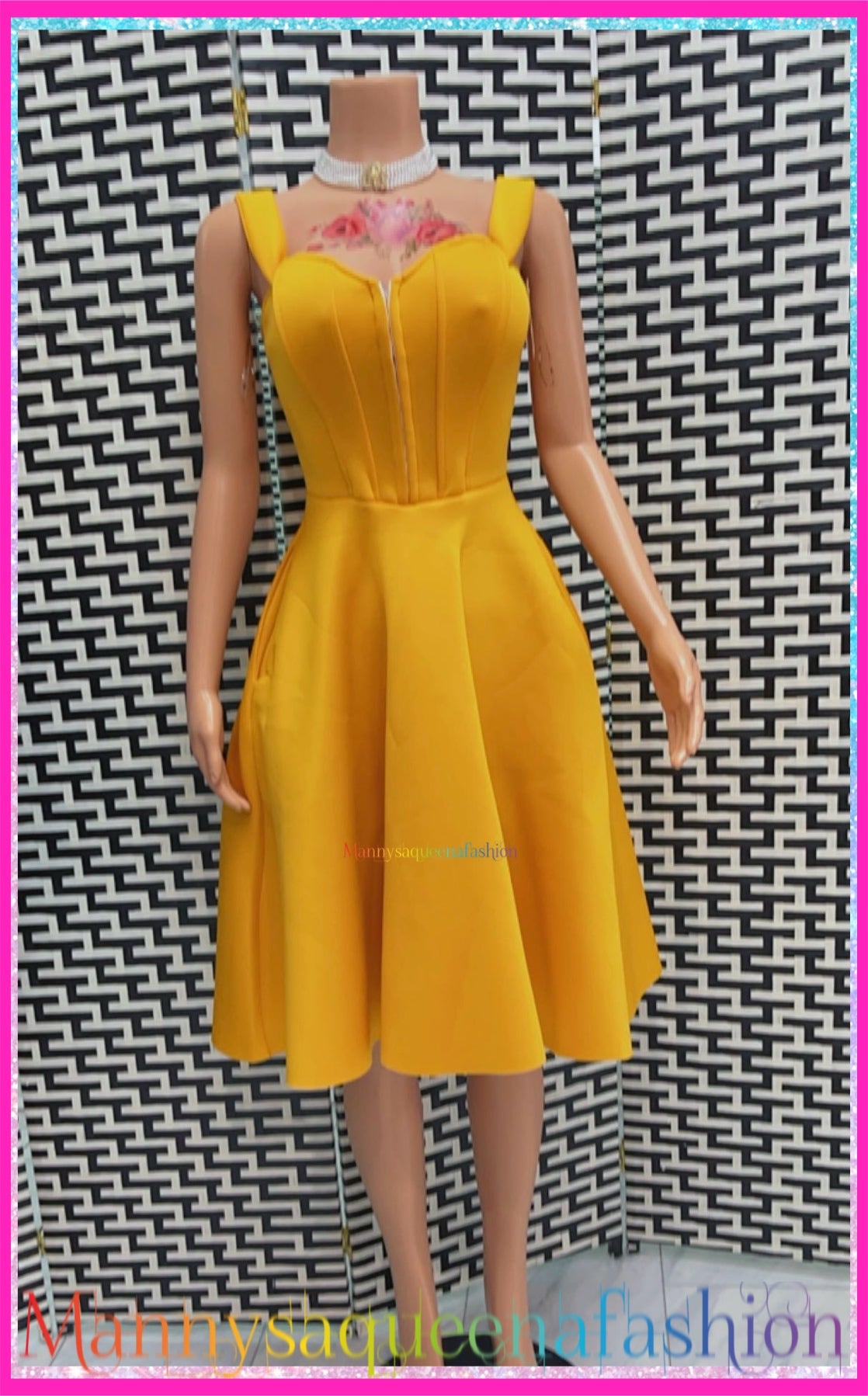 FLARE BANDAGE MIDI DRESS YELLOW