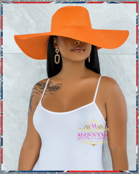 Odiva Orange Oversized Brim Straw Floppy Hat